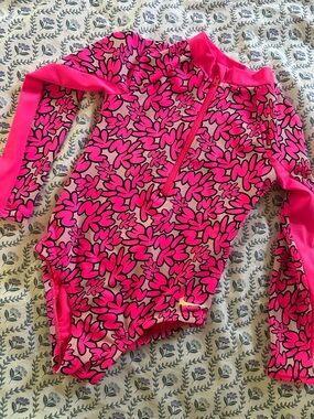 Kids Long Sleeve Pink Floral Rash Guard Swimsuit